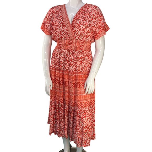 J Gee Dresses & Skirts - J GEE Womens Size L Dress Floral Midi Smocked Cottage Core Orange *TINY FLAW